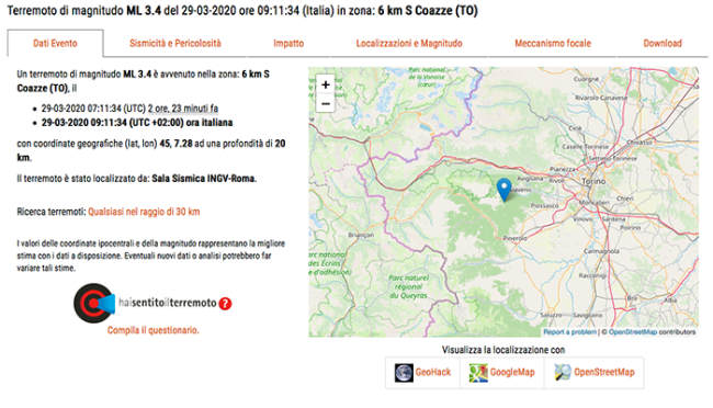 terremoto coazze