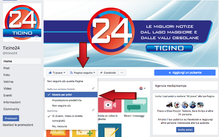 Cambia Facebook, selezionate l'opzione "mostra per primi" per Ticino24