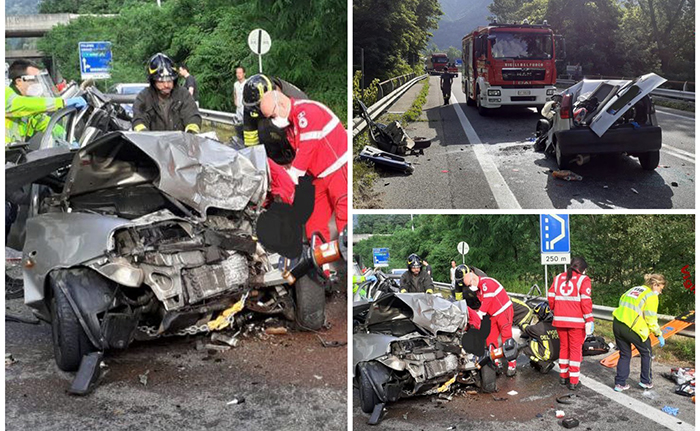 Un frontale tra un camion di cava e l'auto l'incidente in superstrada